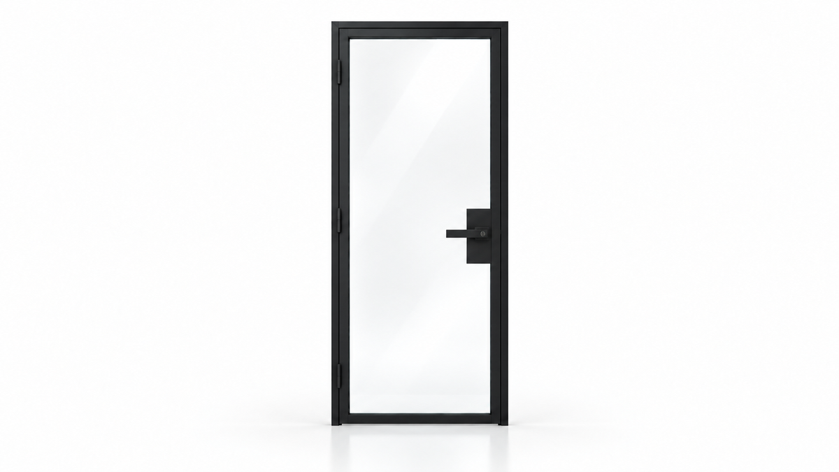 Full Lite interior steel hinged door with included keyed lever — studio