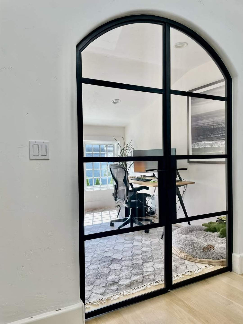 Define a room with steel and glass