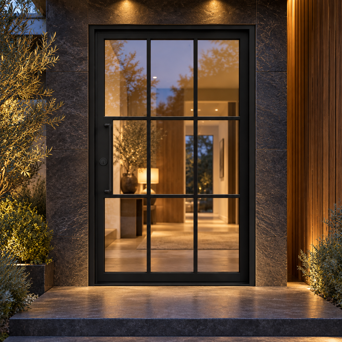Arden Nine Pivot in a luxury residential setting — design visualization; hardware and finish are illustrative