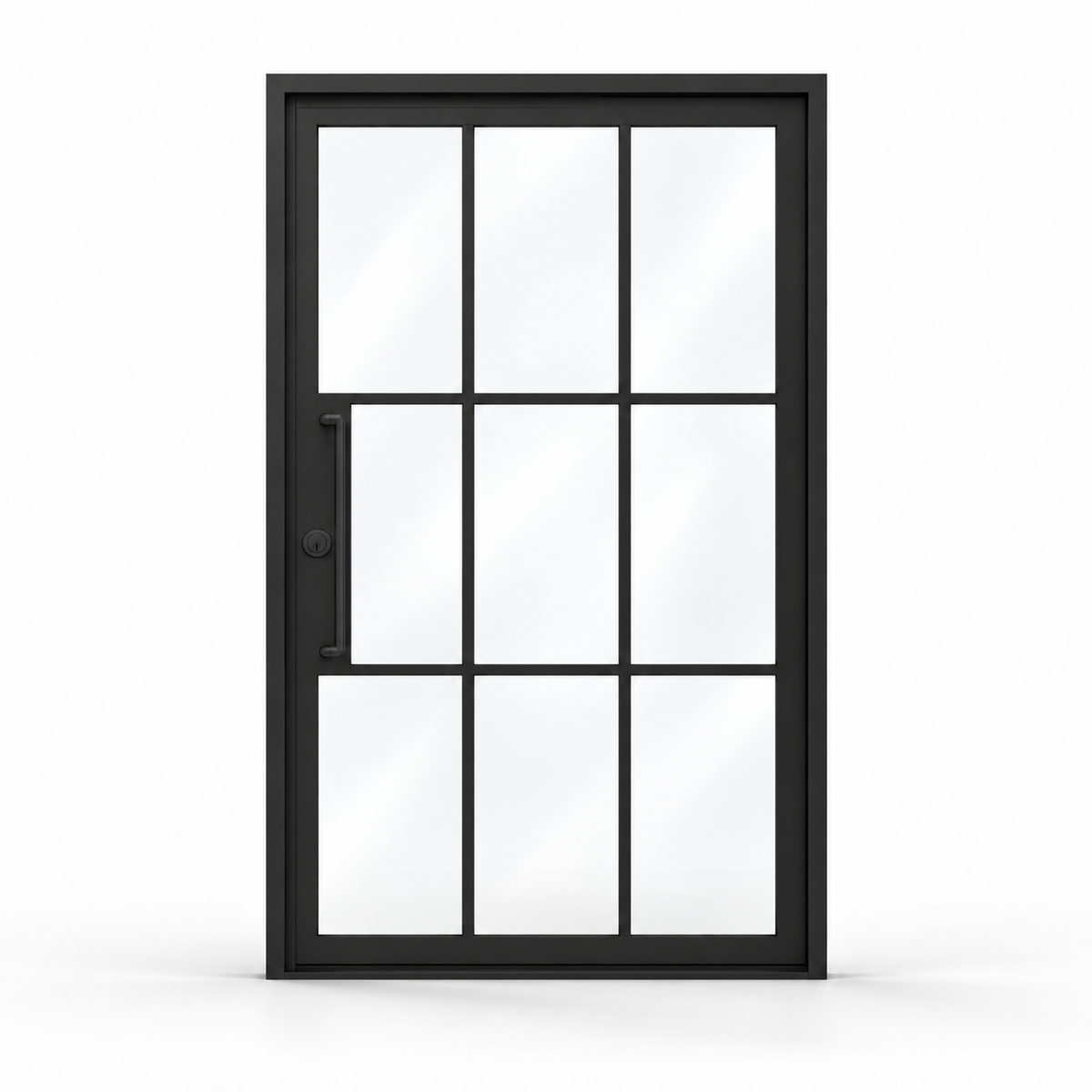 Arden Nine single pivot door with a nine-field glass grid on a white background — design visualization