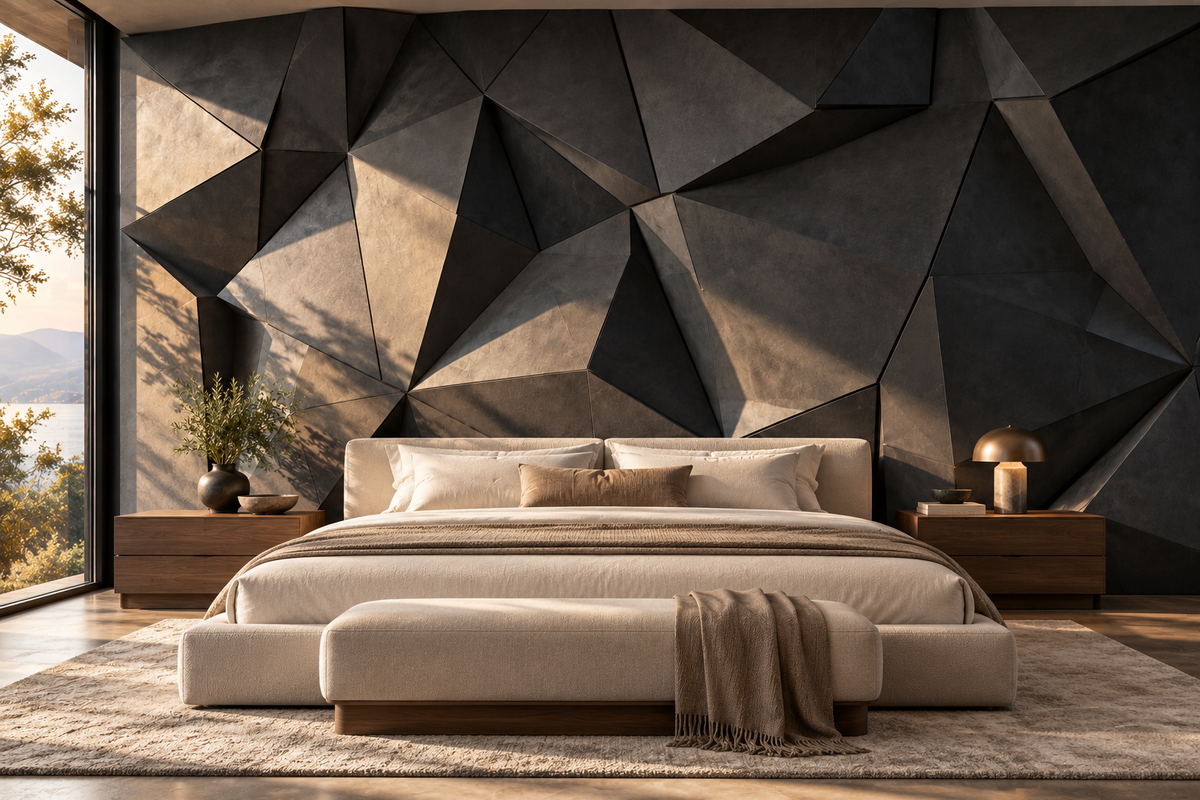 Obsidian Custom Architectural Wall Panels — bedroom headboard wall design concept