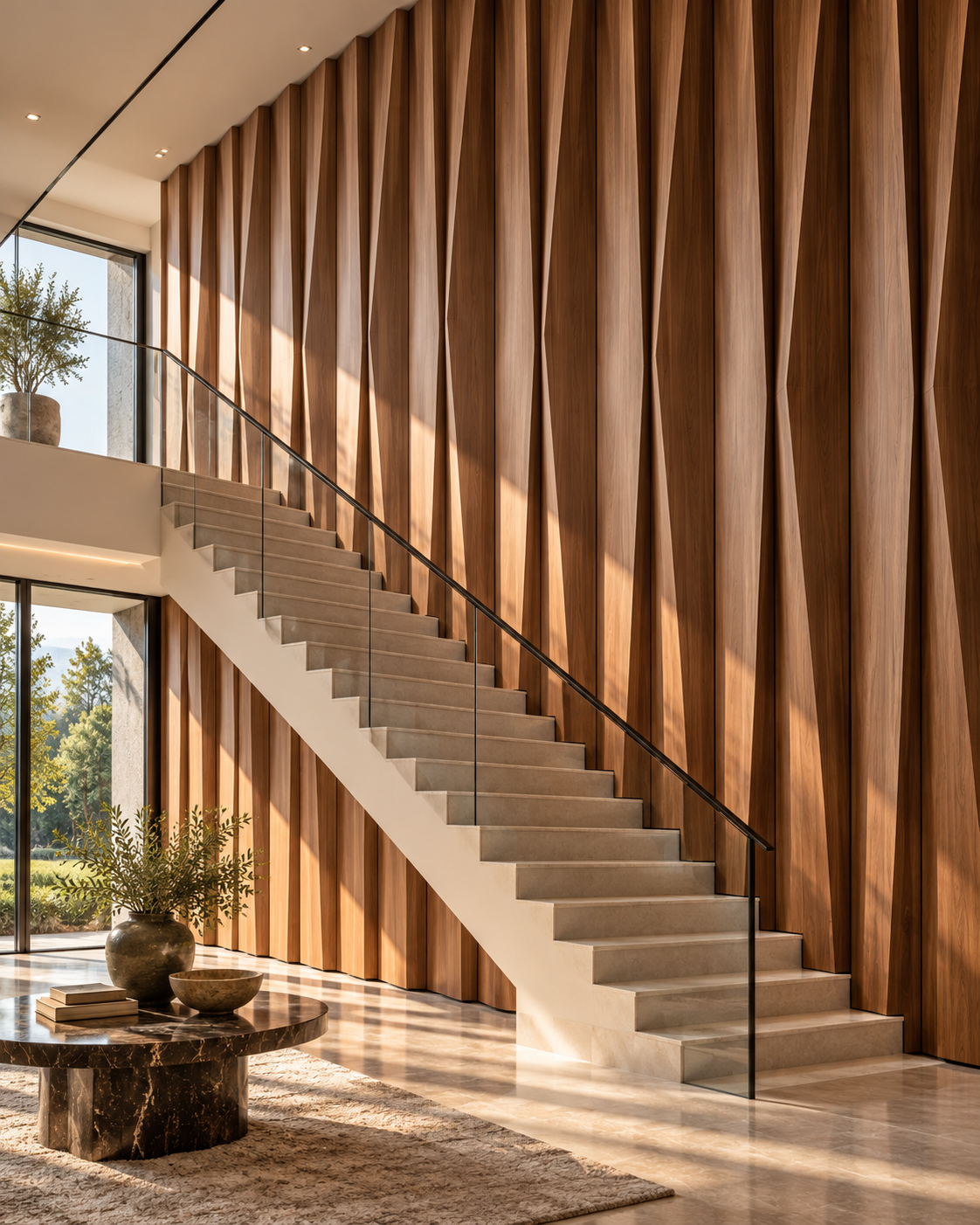 Palisade custom wall panels — staircase feature wall design concept