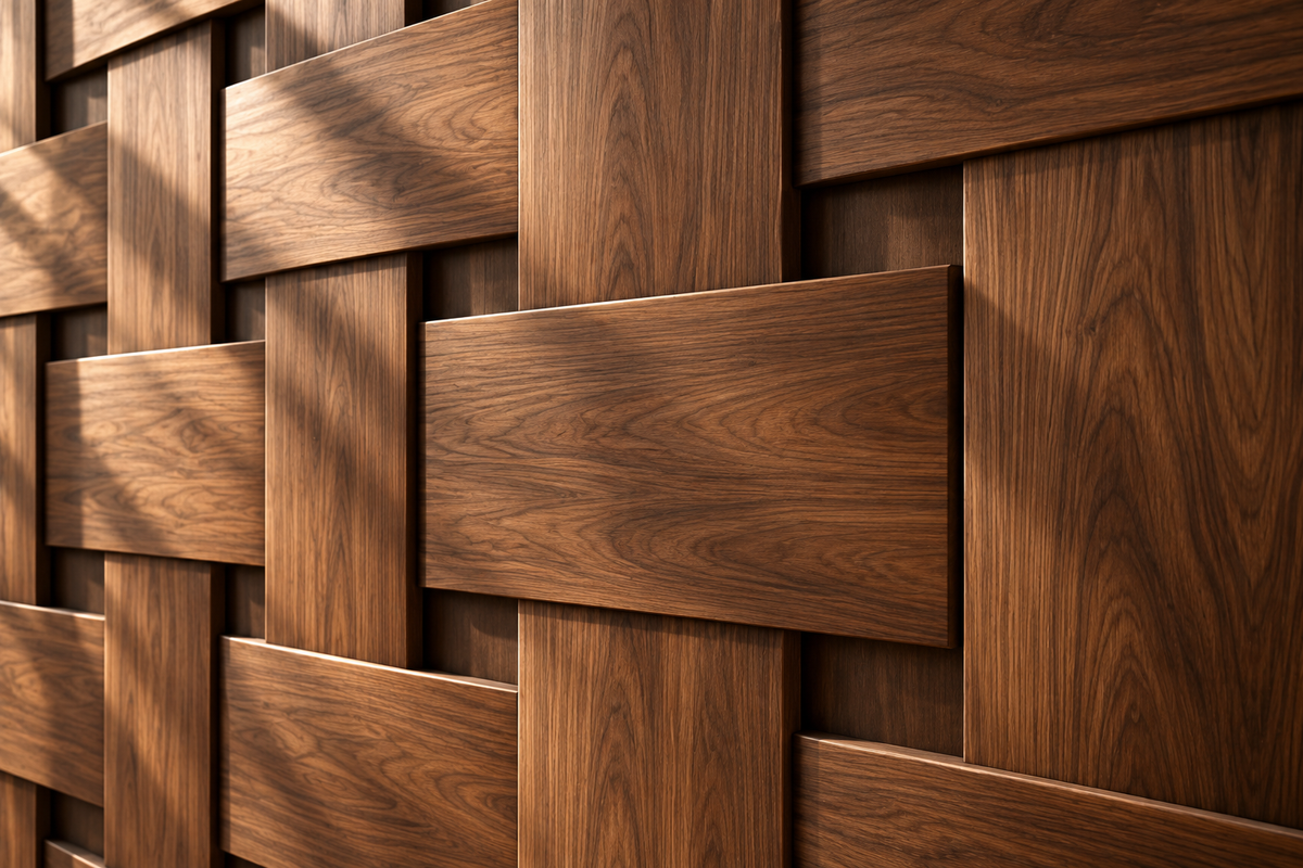 Parquet custom wall panel — close-up design detail