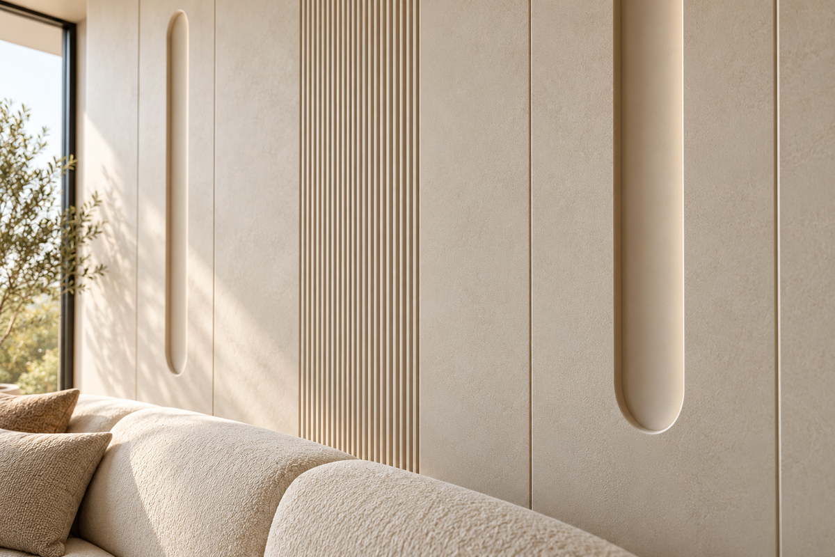 Serene custom architectural wall panel concept — close-up view of surface and panel detailing