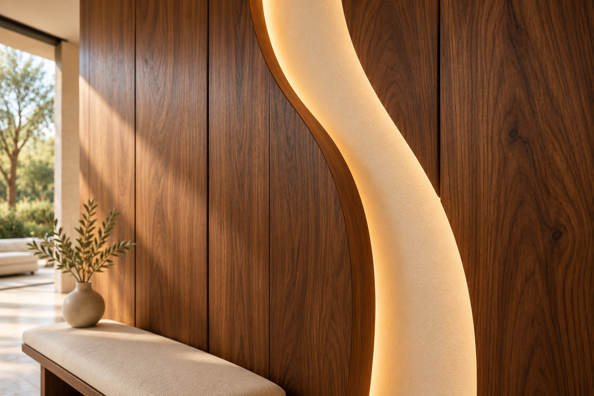 Sinuous custom architectural wall panel concept — close-up view of surface and panel detailing