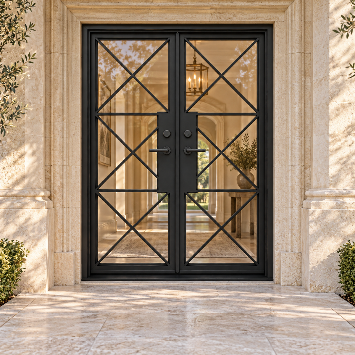 Oakmere Three Cross Double in a luxury residential setting — design visualization; hardware and finish are illustrative
