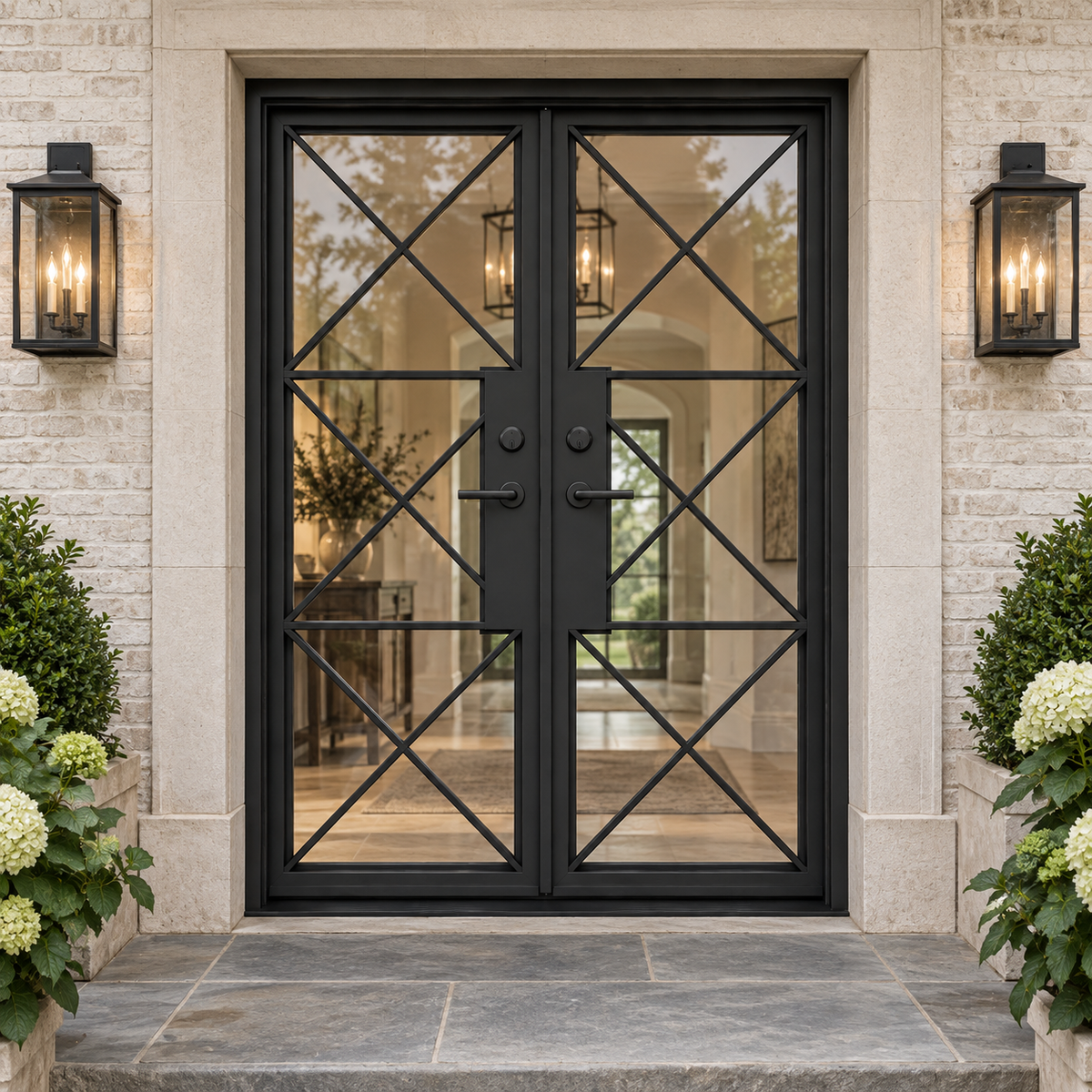 Oakmere Three Cross Double in a luxury residential setting — design visualization; hardware and finish are illustrative