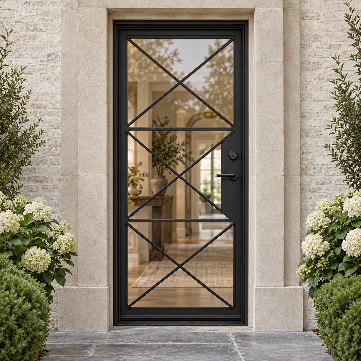 Oakmere Three Cross Single in a luxury residential setting — design visualization; hardware and finish are illustrative