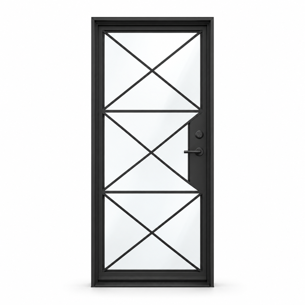 Oakmere Three Cross Single on a white background — design visualization; hardware and finish are illustrative