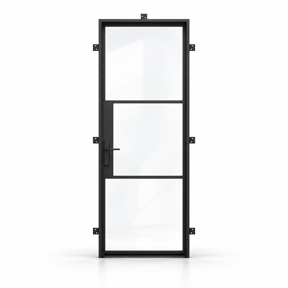 Black 3-lite single cold-rolled steel wine cellar door on a white background