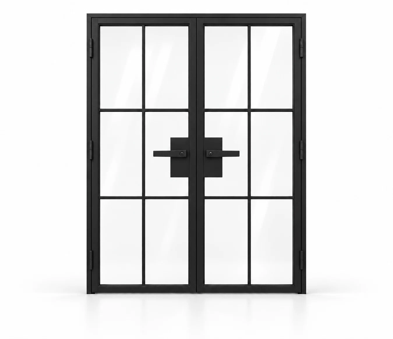USABD 6 Lite full-height grid interior double French door with included rectangular lever hardware — studio
