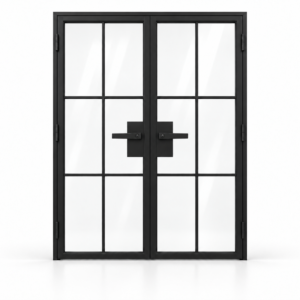 USABD 6 Lite full-height grid interior double French door with included rectangular lever hardware — studio