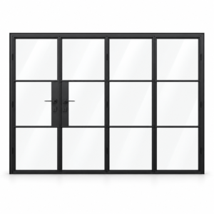 3S 3+1-panel black steel bifold door on a white background — product visualization