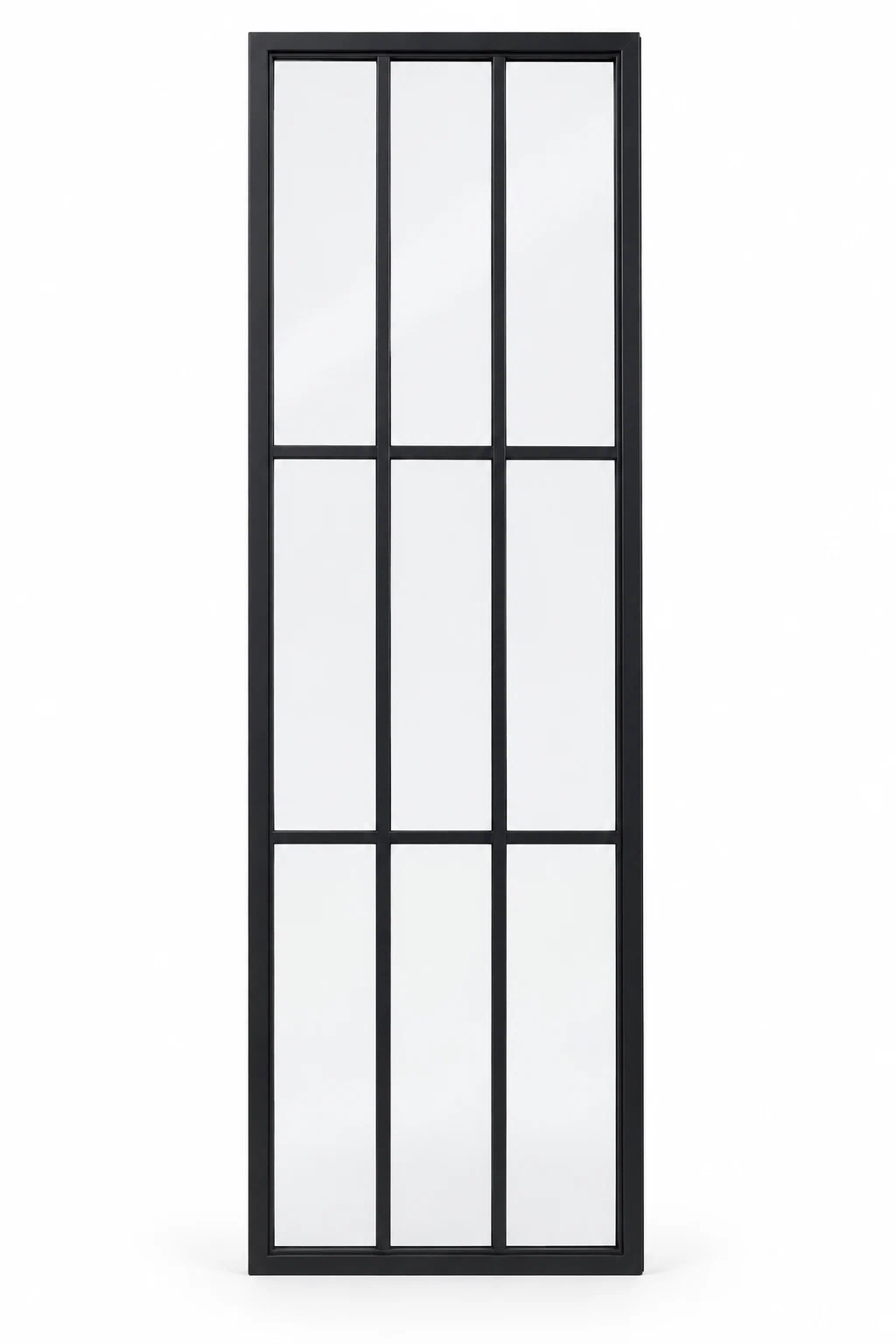 9 Lite steel sidelight, 3 columns by 3 rows, black frame on a white background
