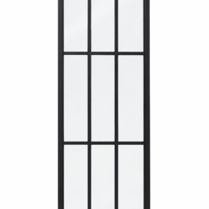 9 Lite steel sidelight, 3 columns by 3 rows, black frame on a white background