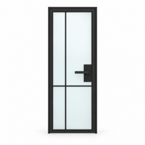 4 Lite Offset Grid frosted interior steel door with included keyed lever — studio