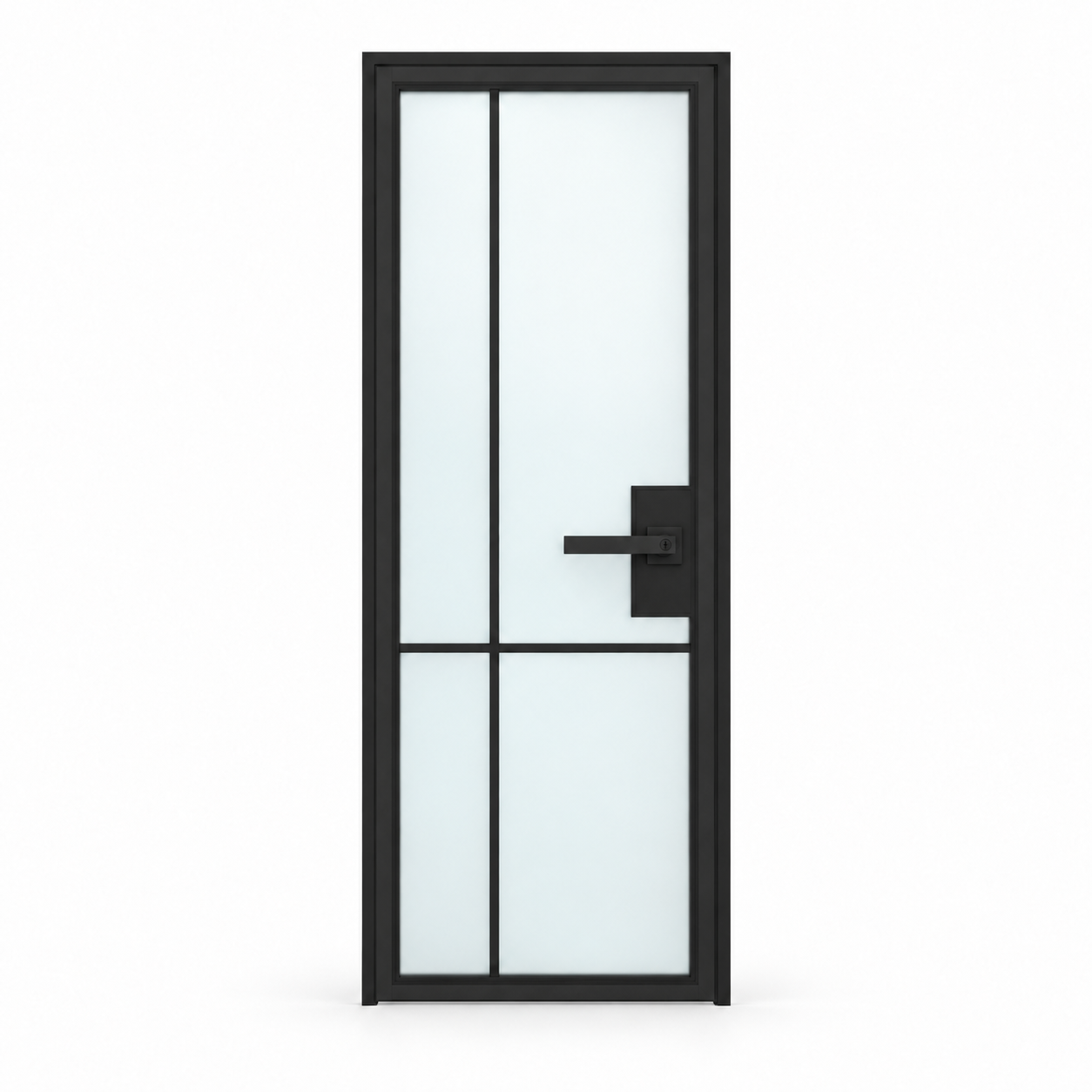 4 Lite Offset Grid frosted interior steel door with included keyed lever — studio