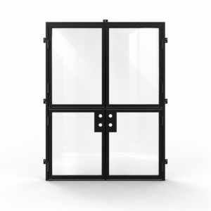 Black 2-lite double steel Dutch door on a white background — product visualization
