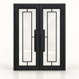 Rectilinear thermal-break double iron door — studio design rendering