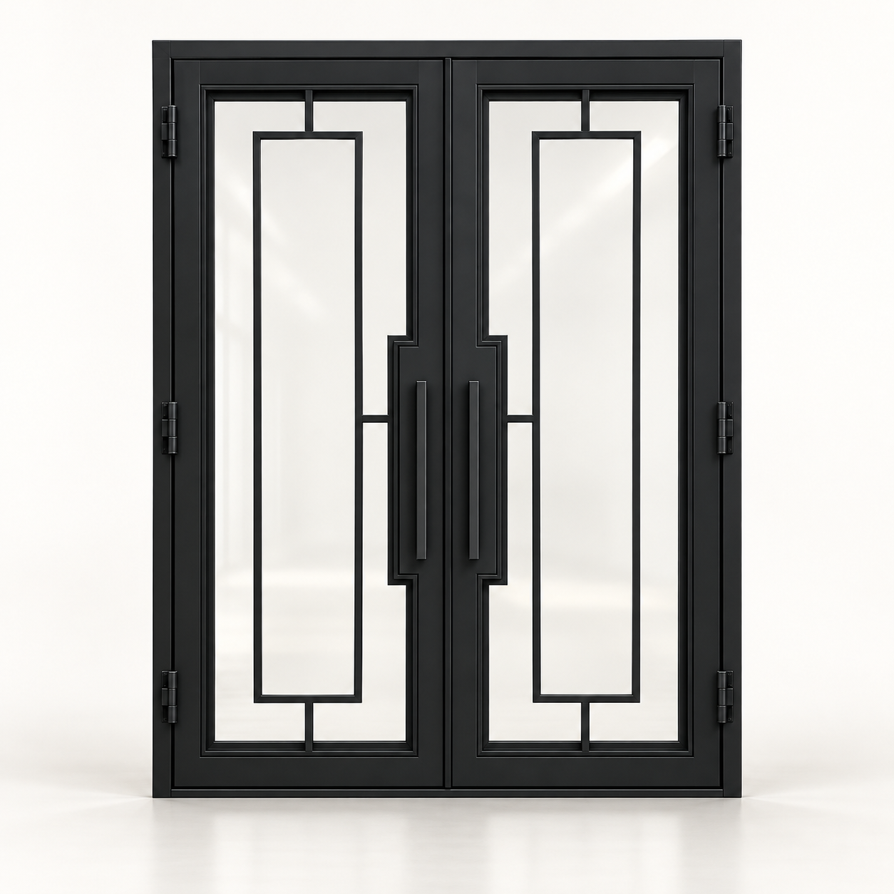 Rectilinear thermal-break double iron door — studio design rendering