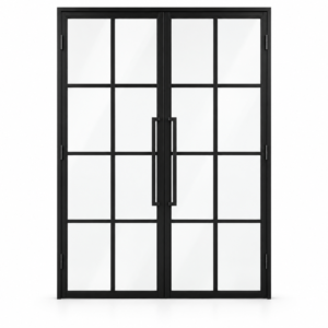 8 Lite double interior steel door with clear glass and included tall pulls — studio