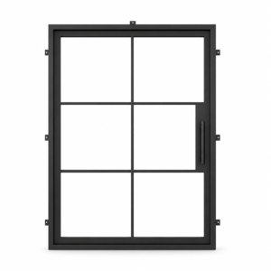 Black 6-Lite pivot steel door on a white background — product visualization