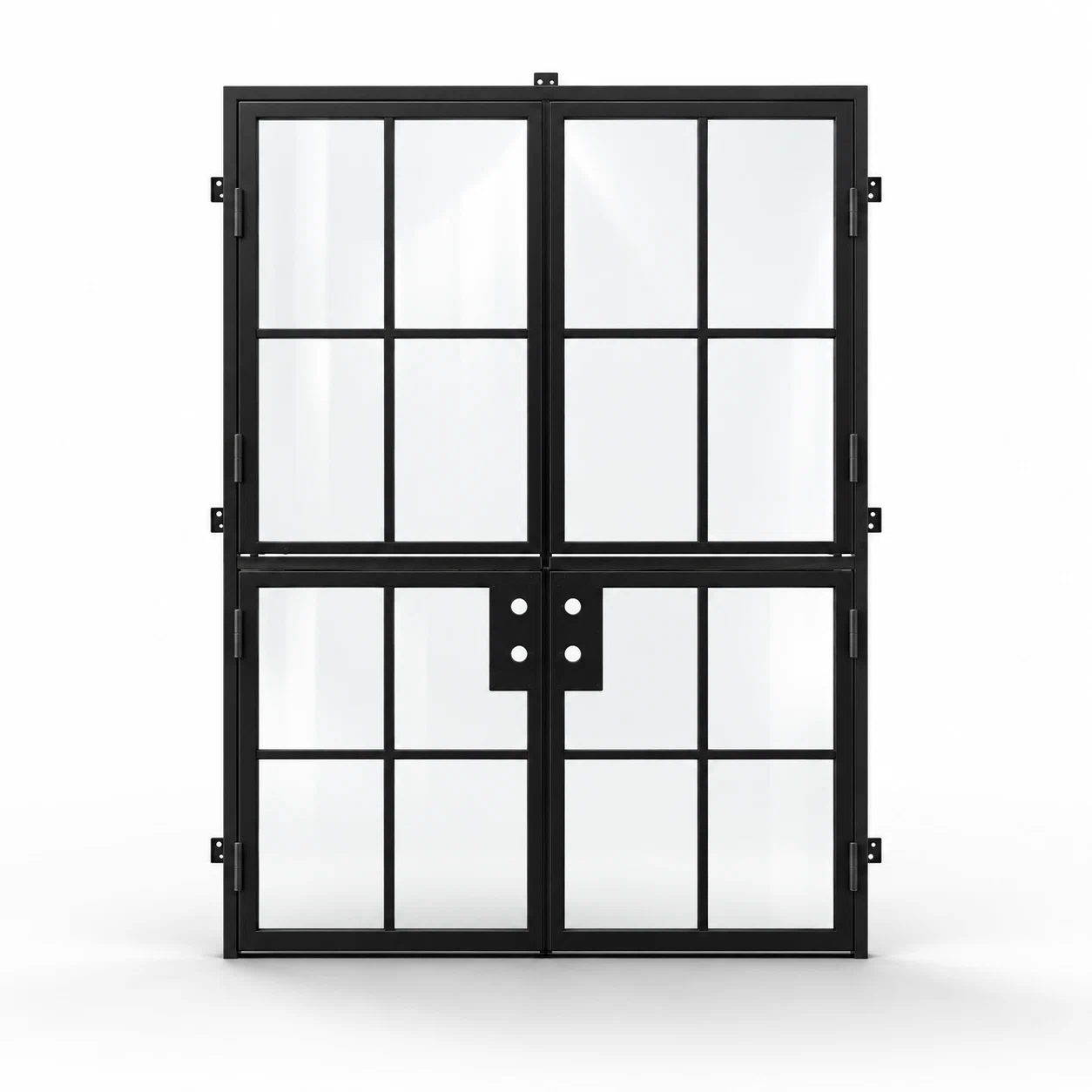 Black 8-lite double steel Dutch door on a white background — product visualization