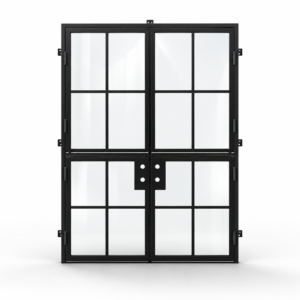 Black 8-lite double steel Dutch door on a white background — product visualization