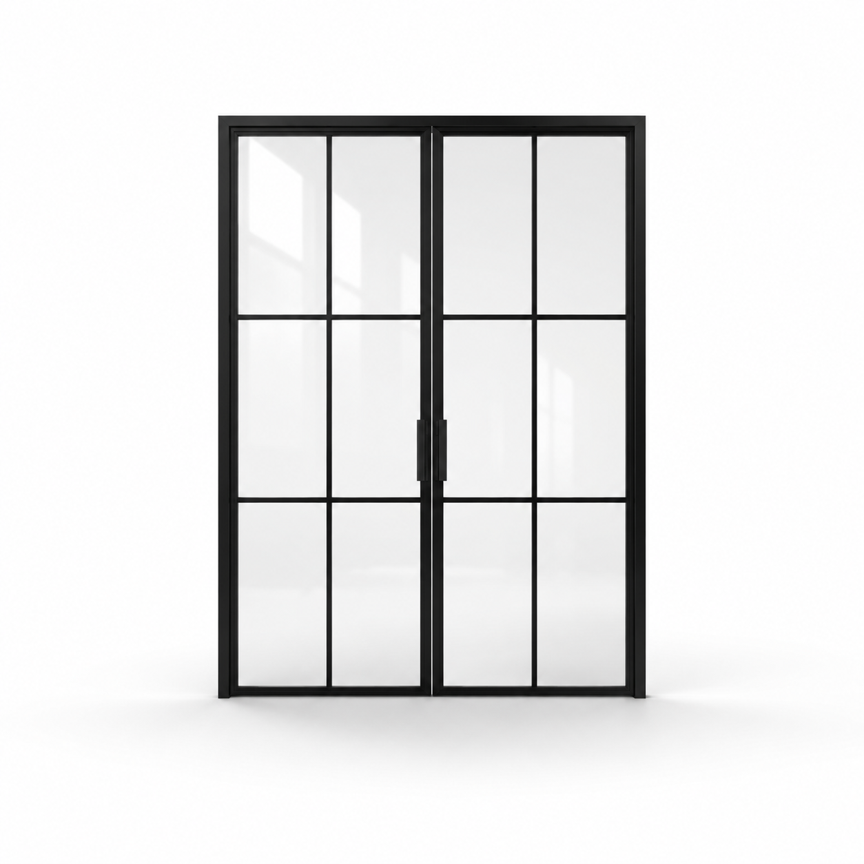 Black 6-lite double steel pantry door on a white background — product visualization