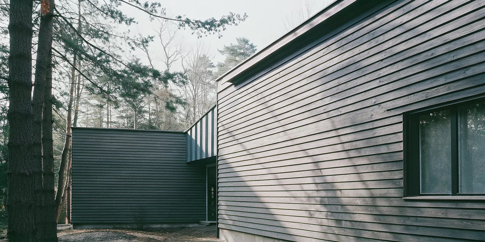Dark vertical shiplap exterior siding on a modern home.
