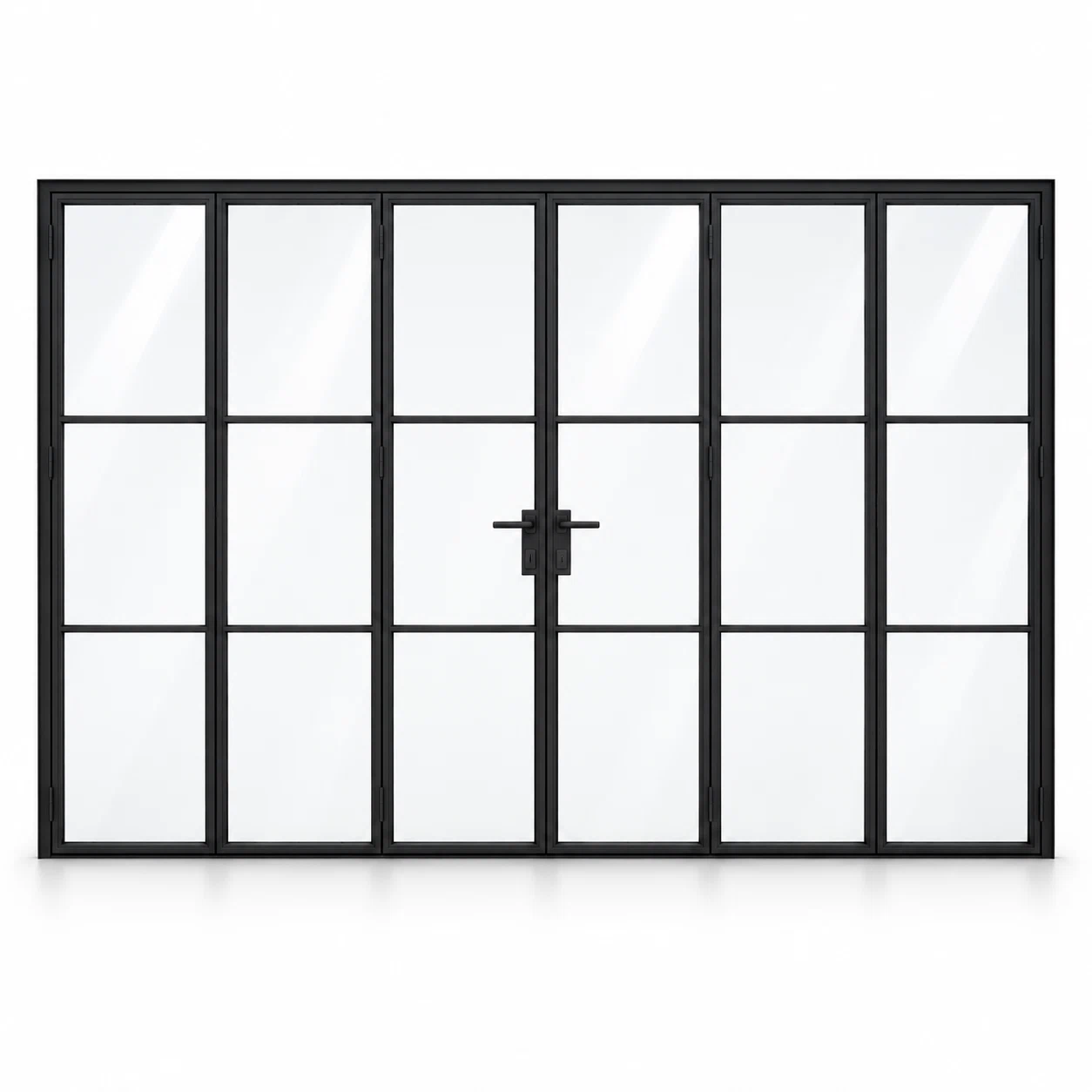 3S 3+3-panel black cold-rolled steel bifold door on a white background — product visualization