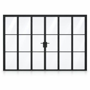 3S 3+3-panel black cold-rolled steel bifold door on a white background — product visualization