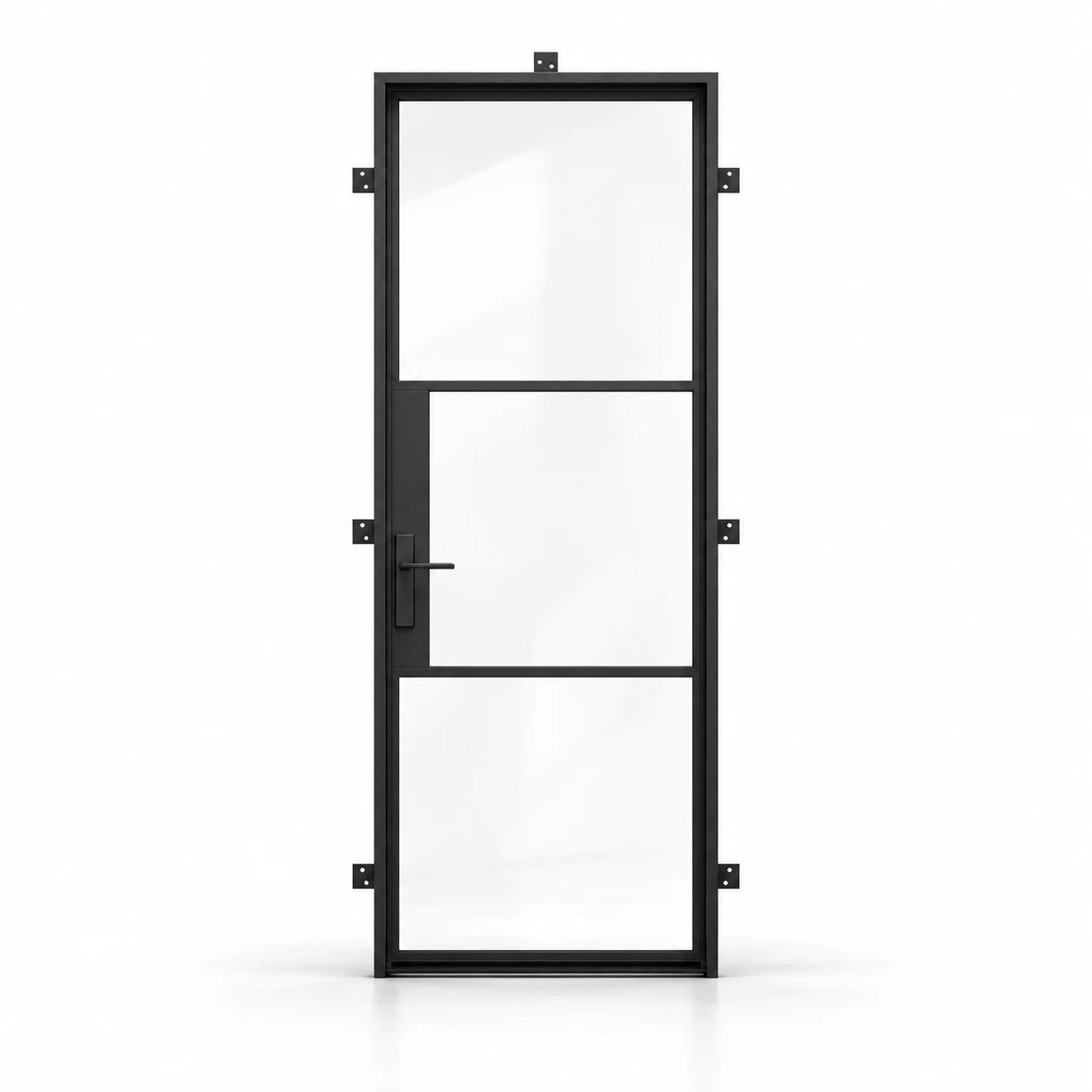 Black 3-lite single cold-rolled steel wine cellar door on a white background
