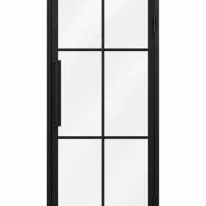 USABD six-lite hinged interior steel door with included rectangular tall pull — studio