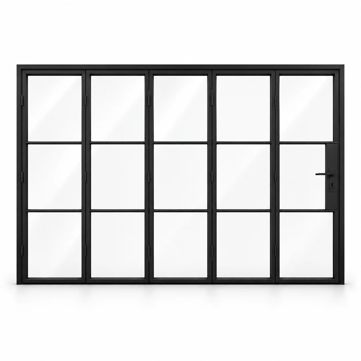 3S 5-panel black cold-rolled steel bifold door on a white background — product visualization