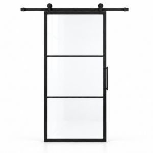 USABD 3 Lite Interior Steel French Barn Door with included rectangular pull — studio