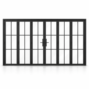 Black 6-Lite - 3+3 Panel Steel Bifold Door on a white background — product visualization
