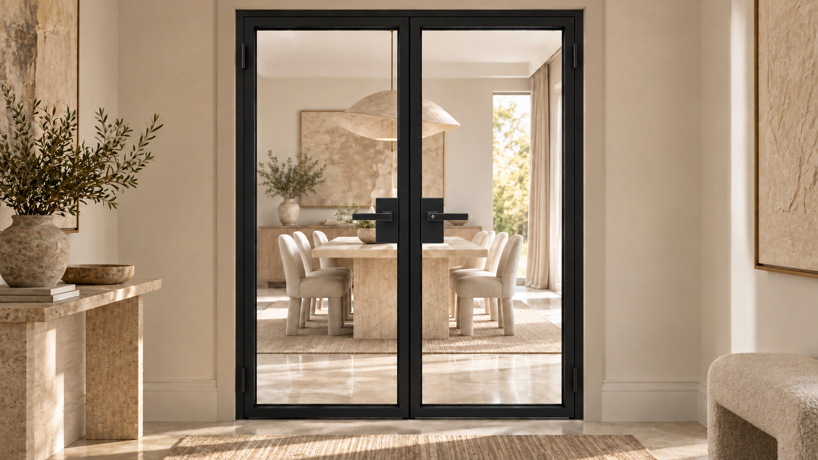 USABD Full Lite Interior Steel Double Door with included lever hardware — dining