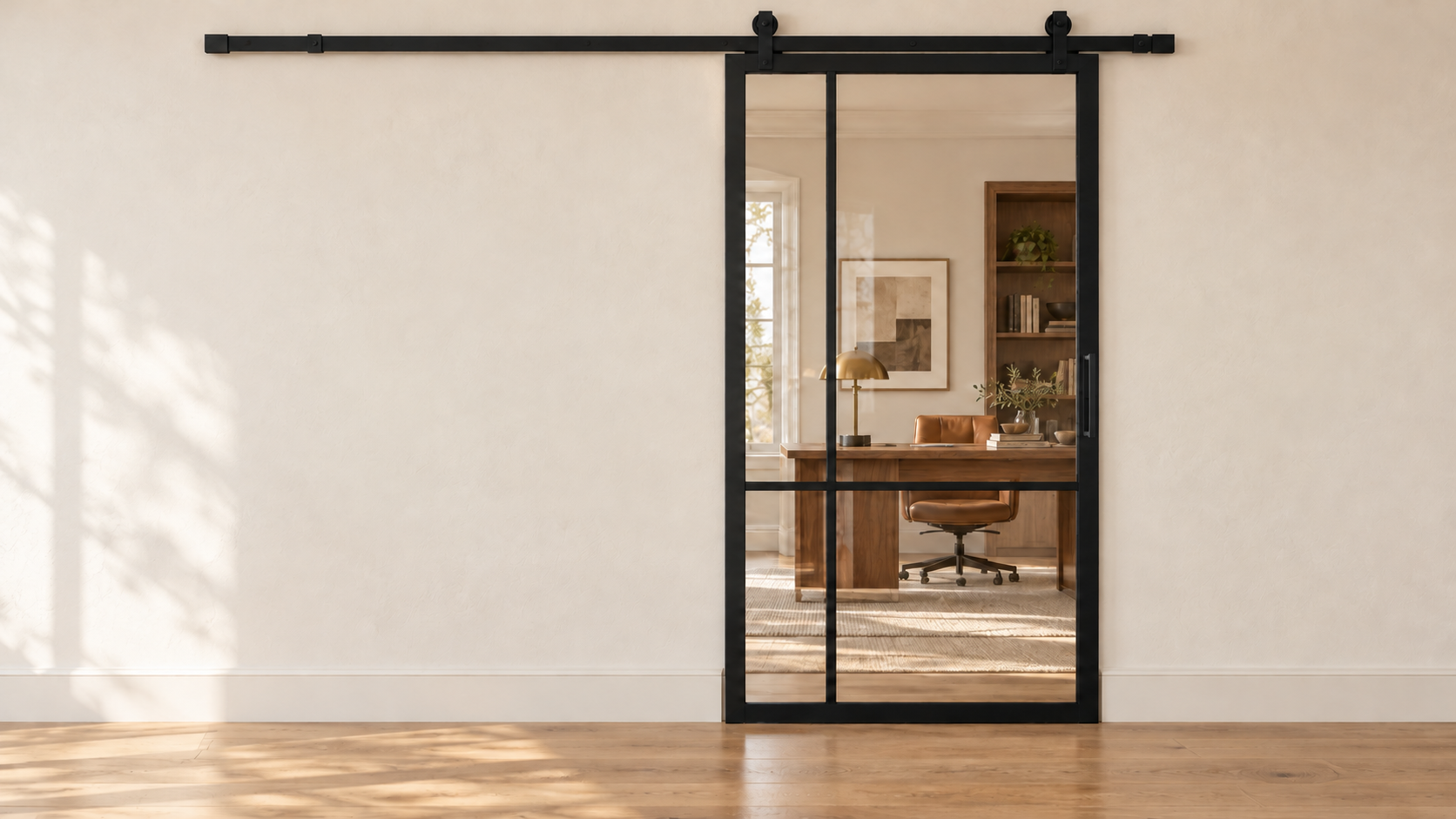 USABD 4 Lite Offset Interior Barn Door with included rectangular pull — study