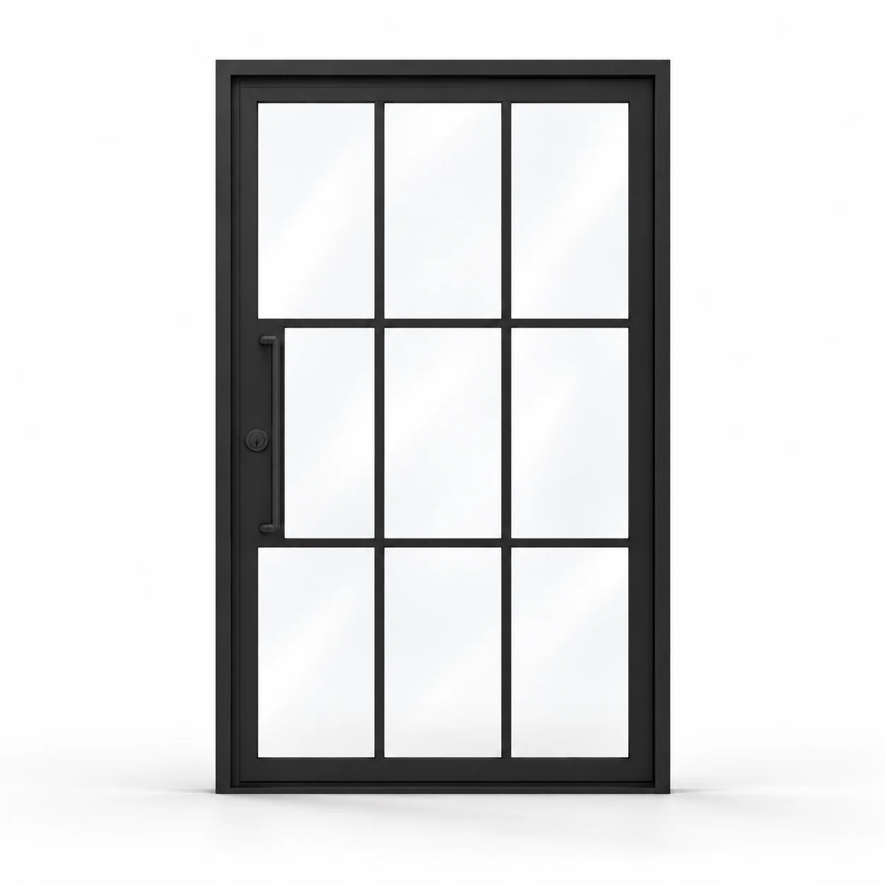 Arden Nine single pivot door with a nine-field glass grid on a white background — design visualization