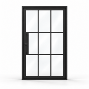 Arden Nine single pivot door with a nine-field glass grid on a white background — design visualization