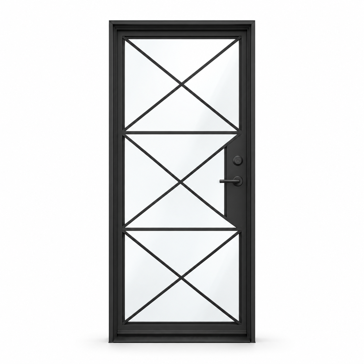 Oakmere Three Cross Single on a white background — design visualization; hardware and finish are illustrative