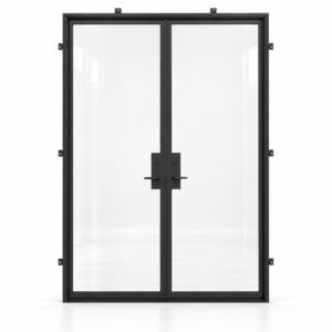 Full Lite Double Hinged Steel Door — studio product visualization