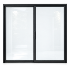 Full lite two-panel steel lift-and-slide door — studio AI design visualization