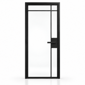 USABD 5 Lite interior steel door with offset side and top dividers, included black lever lock — studio setting