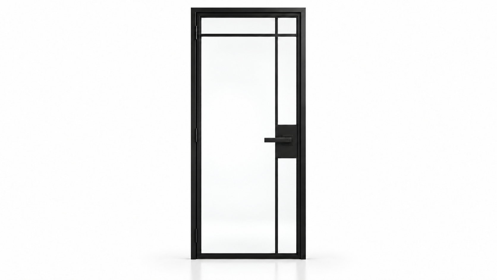USABD 5 Lite interior steel door with offset side and top dividers, included black lever lock — studio setting