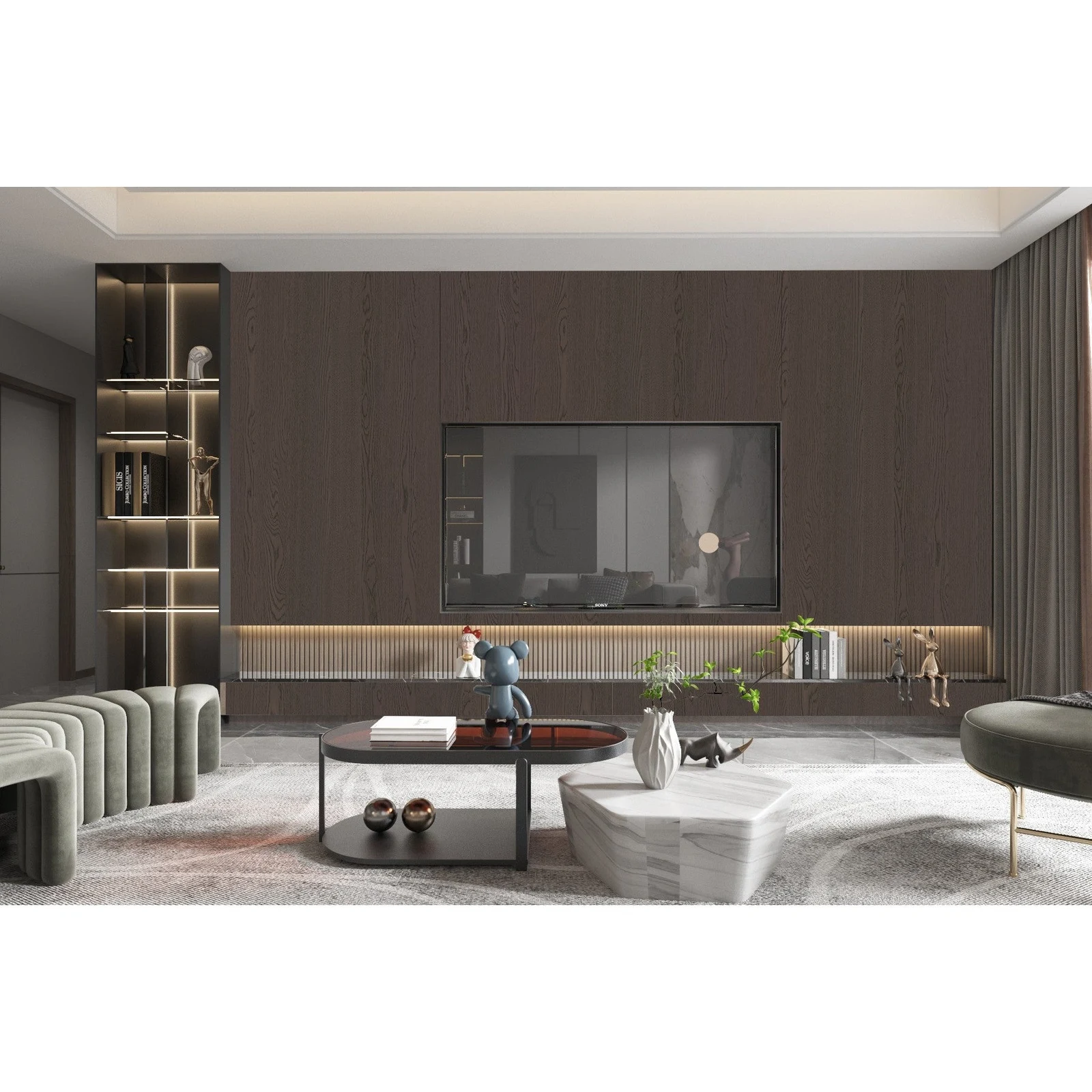 Natural Veneered Wall Panel, White Oak with Black Cathedral Grain image