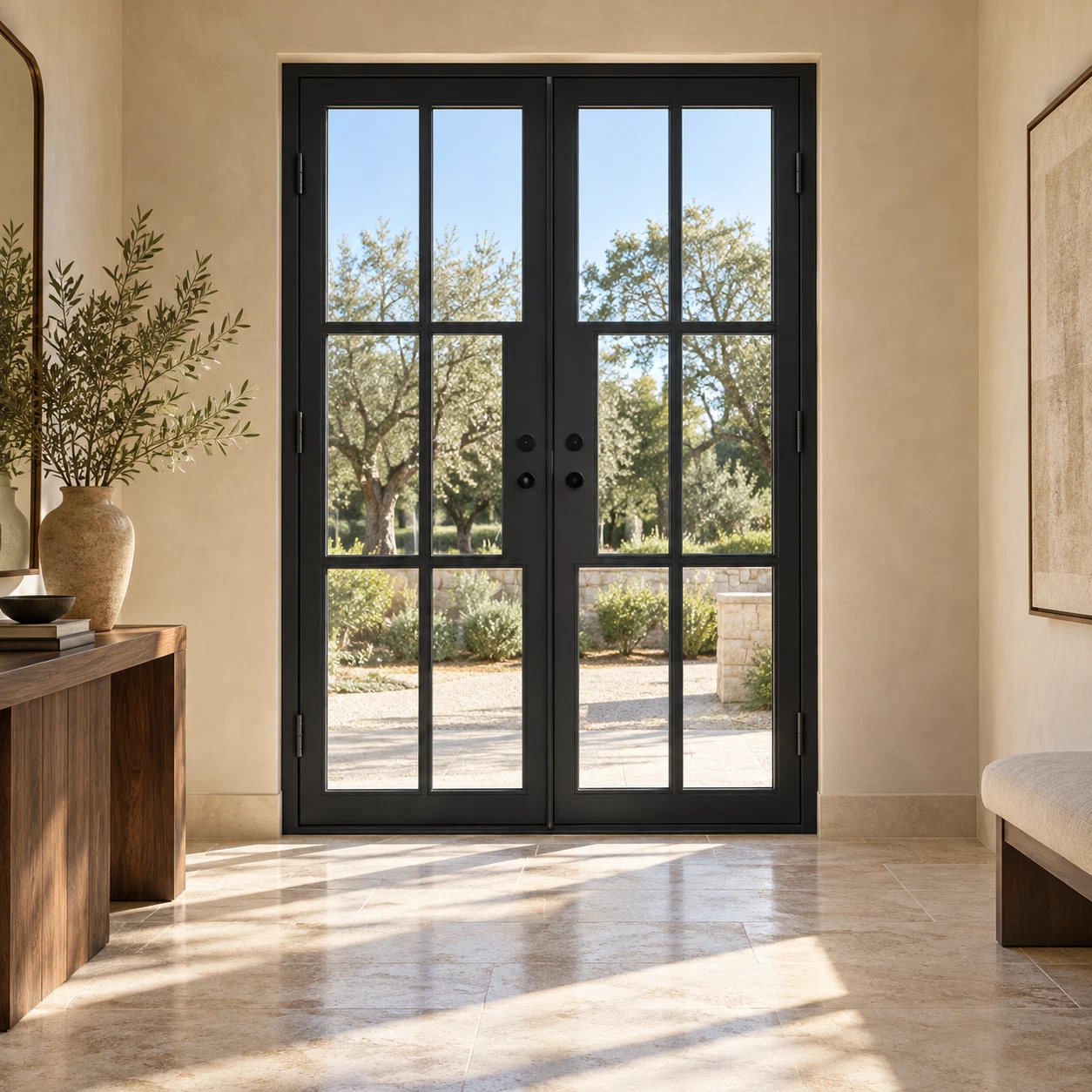 Lite 6 Double thermally broken black steel door in a luxury interior foyer — lifestyle visualization