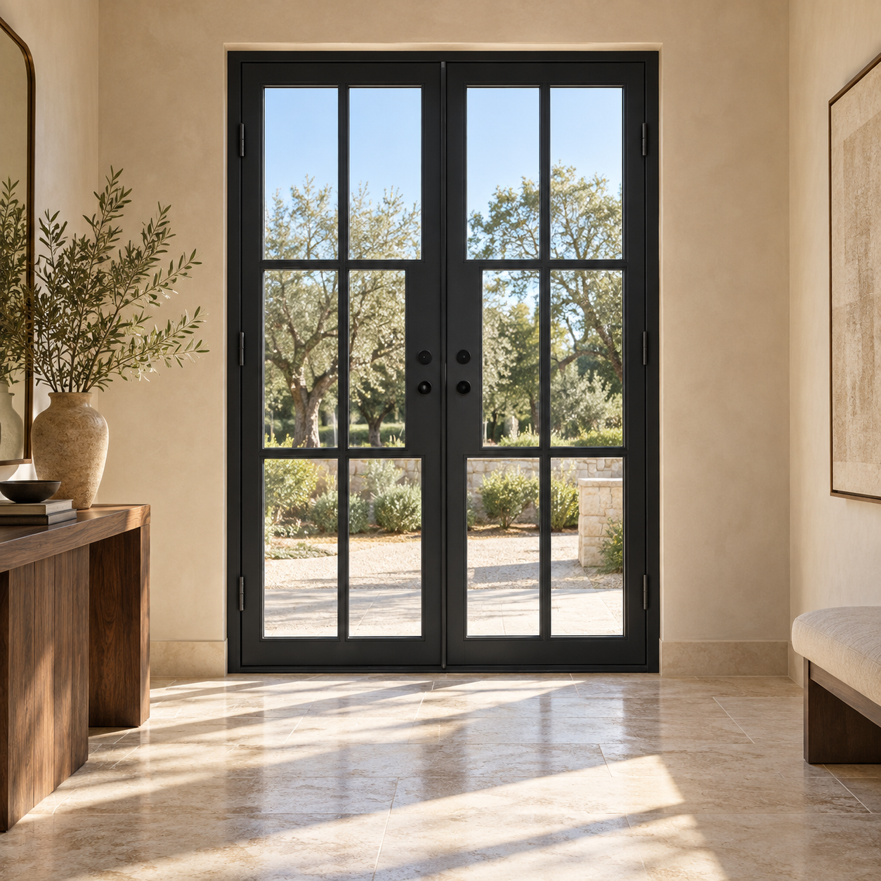 Lite 6 Double thermally broken black steel door in a luxury interior foyer — lifestyle visualization