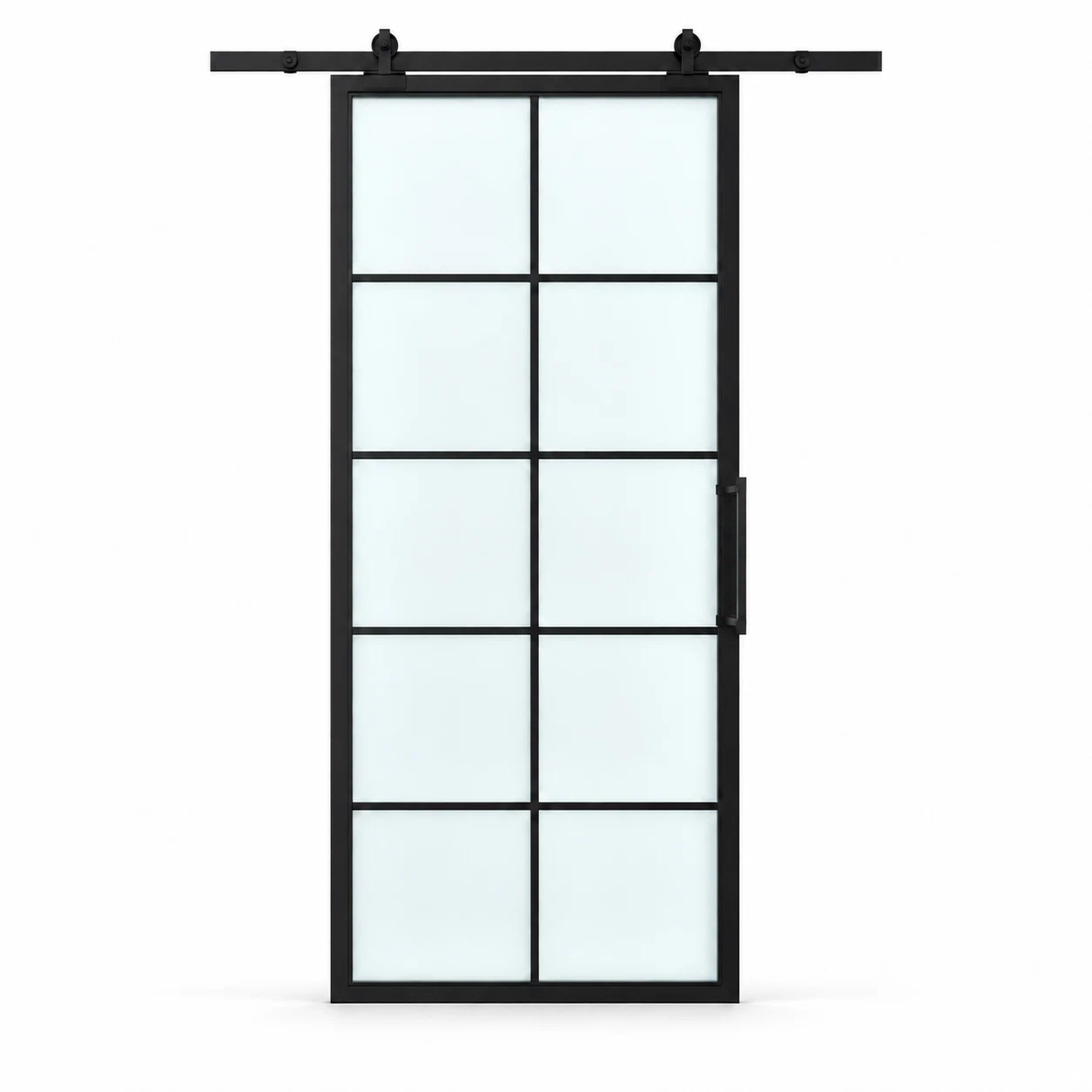 10 Lite frosted-glass interior barn door with included matte-black pull — studio